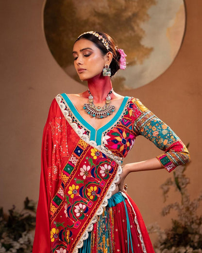 Vibrant Mirror Work Muslin Lehenga Choli Set 2 for Women