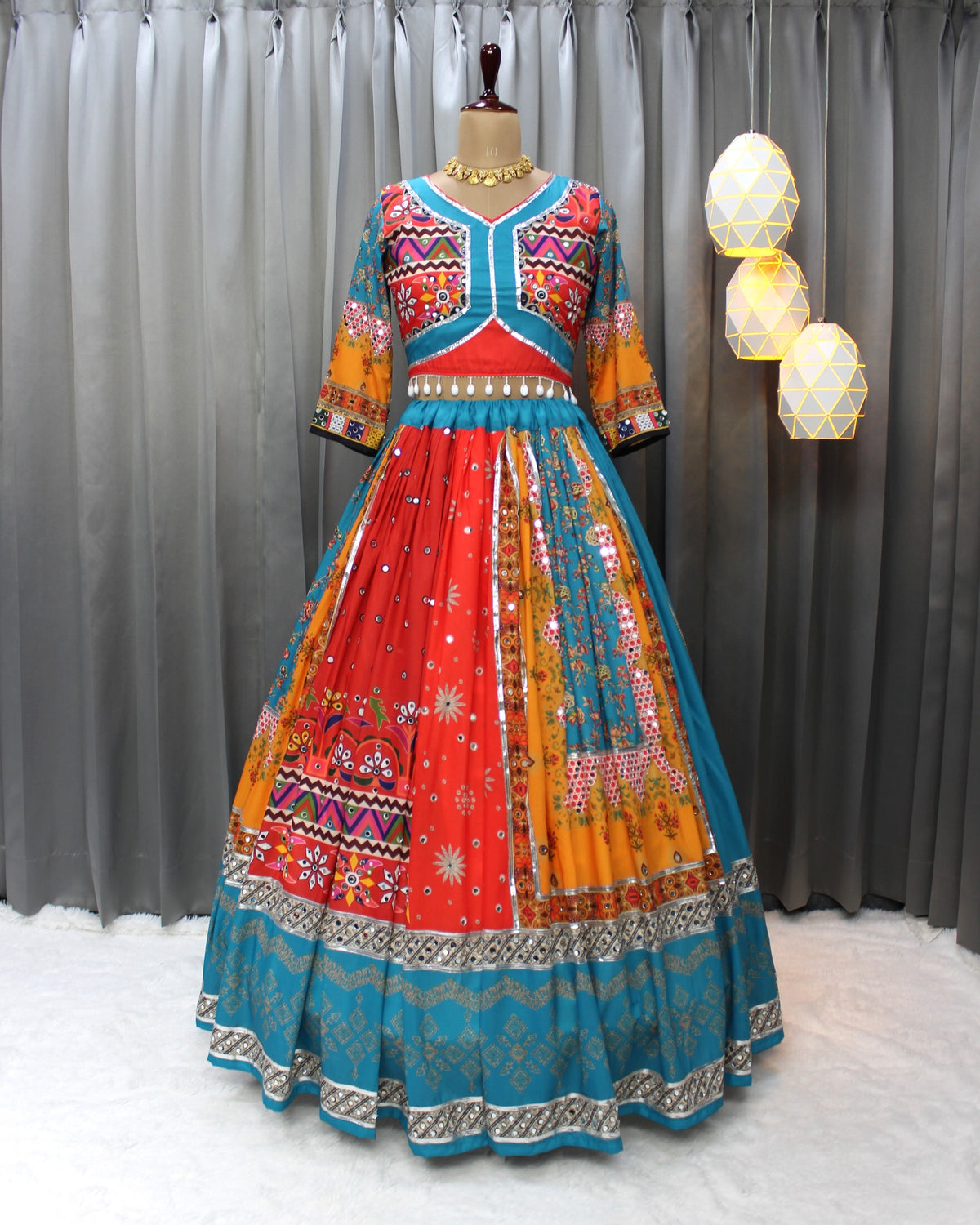 Vibrant Mirror Work Muslin Lehenga Choli Set 2 for Women
