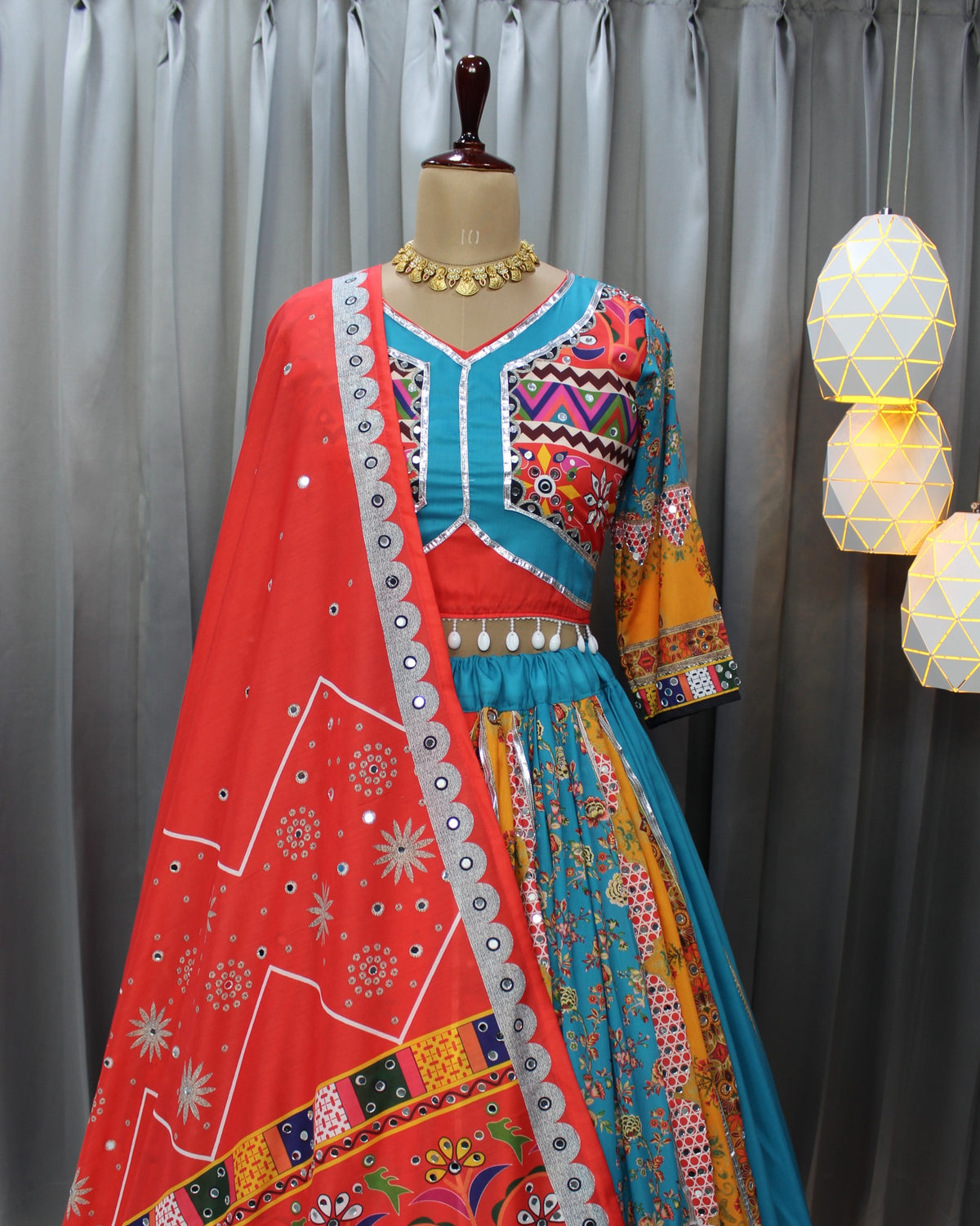 Vibrant Mirror Work Muslin Lehenga Choli Set 2 for Women