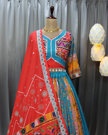 Vibrant Mirror Work Muslin Lehenga Choli Set 2 for Women