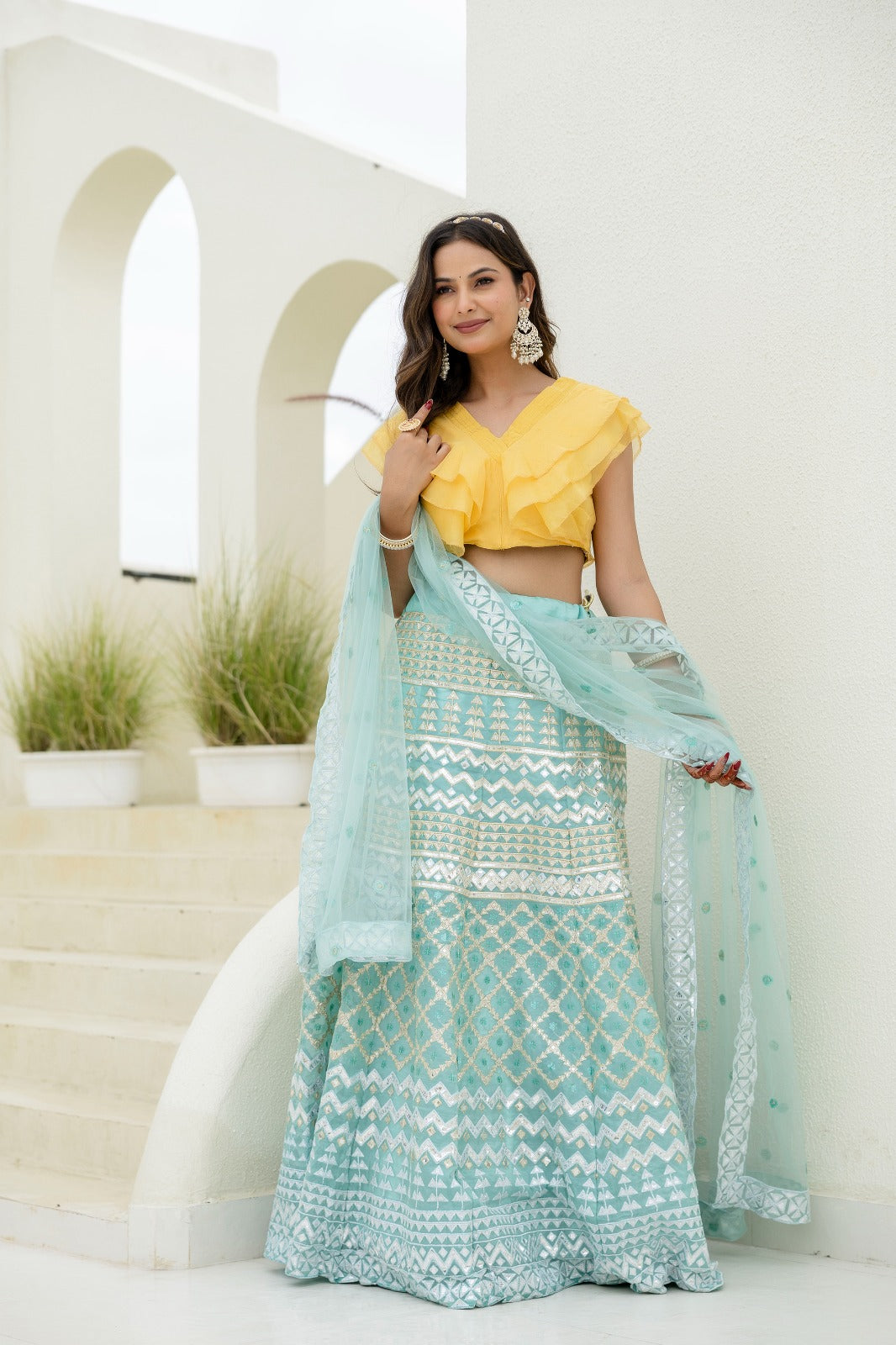 Moonlight Charm Foil Sequin Organza Lehenga