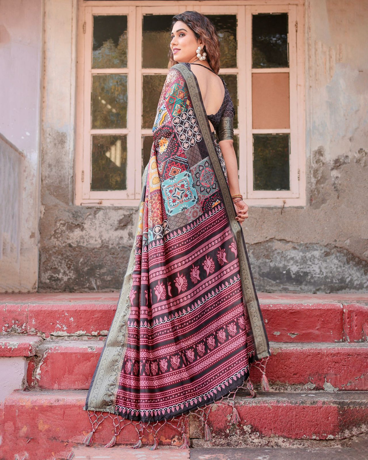 Multi Color Banarasi Silk Saree with Artistic Prints for Women