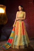 Multi Colour Organza Lehenga Choli with Digital Print, Cording Embroidery and Mukaish Work Dupatta, Semi Stitched Lehenga Set
