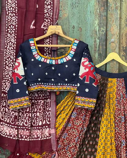 Multicolor Printed Butter Silk Lehenga Choli Set for Women