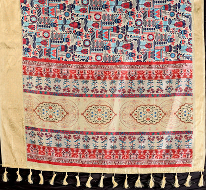 Multicolor Lichi Silk Saree with Golden Zari Border for Women
