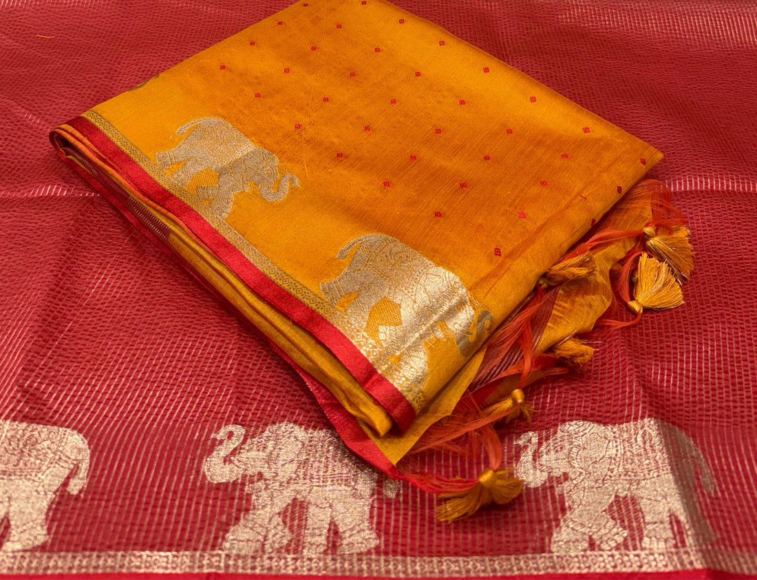 Mustard Yellow Bandhani Silk Saree with Zari Border for Women