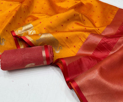 Mustard Yellow Bandhani Silk Saree with Zari Border for Women