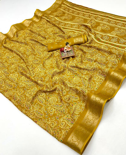 Mustard Calcutta Moss Georgette Printed Saree for Women