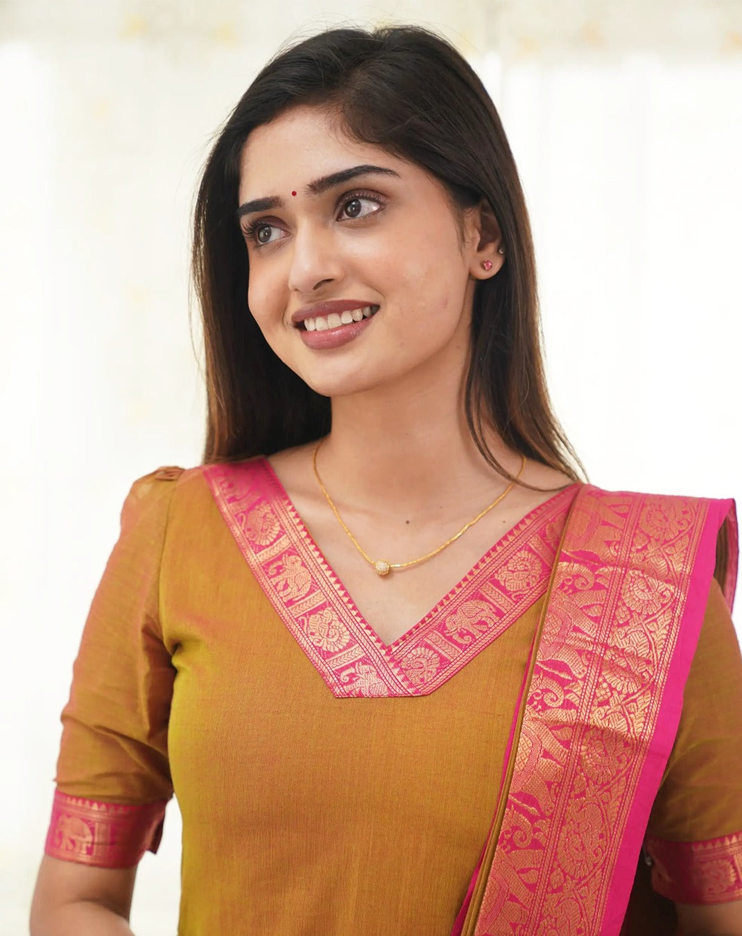 Mustard Kanchi Cotton Kurti Set with Zari Dupatta for Women