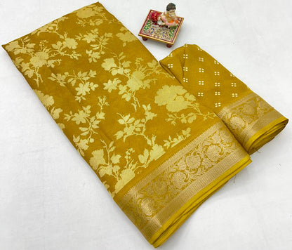 Mustard Designer Moss Georgette Saree With Zari Work for Women
