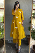 Mustard Rayon Elephant Print Kurti Pant Set for Women