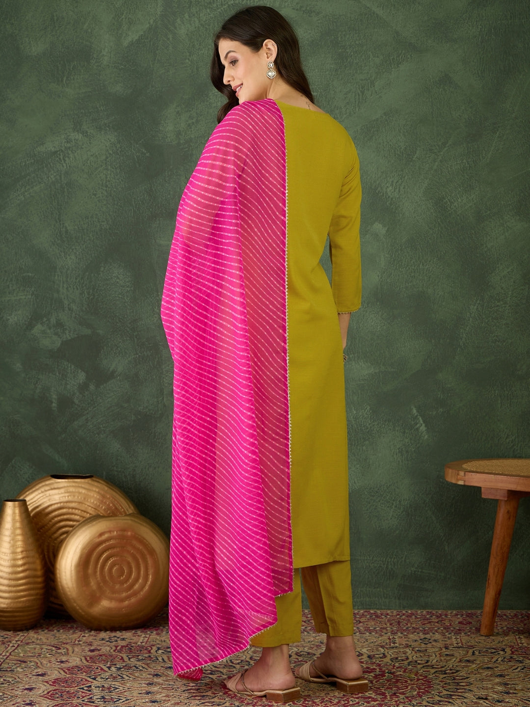Mustard Embroidered Kurti Pant Dupatta Set Women for Women