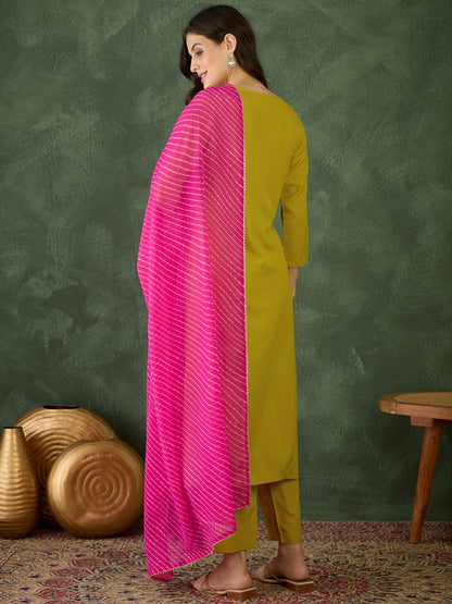 Mustard Embroidered Kurti Pant Dupatta Set Women for Women