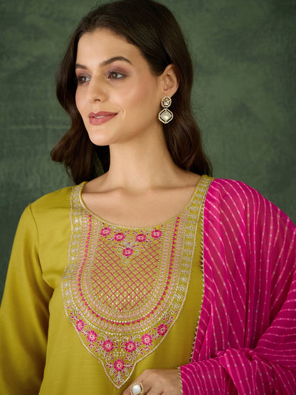 Mustard Embroidered Kurti Pant Dupatta Set Women for Women