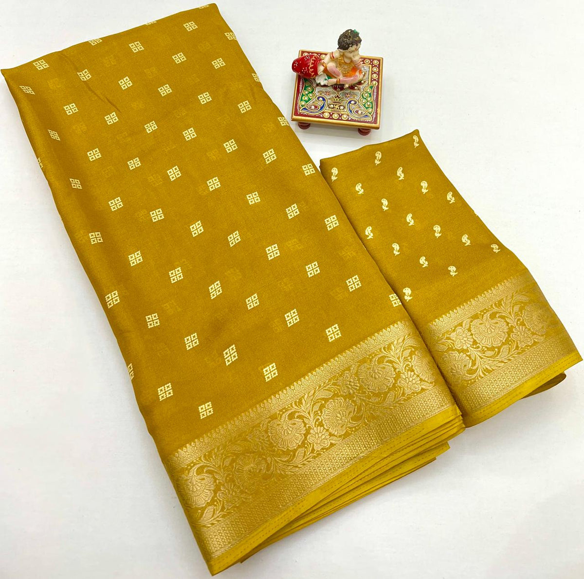 Mustard Moss Georgette Saree With Zari Border for Women
