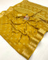 Mustard Calcutta Moss Georgette Printed Saree With Zari for Women