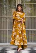 Women's Mustard Printed Anarkali Suit with Dupatta
