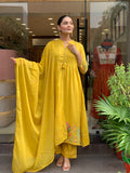 Mustard Yellow Embroidered Chanderi Silk Kurta Set