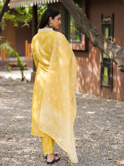 Mustard Yellow Kurti Pant Dupatta Set for Women