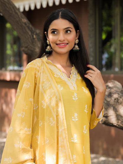 Mustard Yellow Kurti Pant Dupatta Set for Women