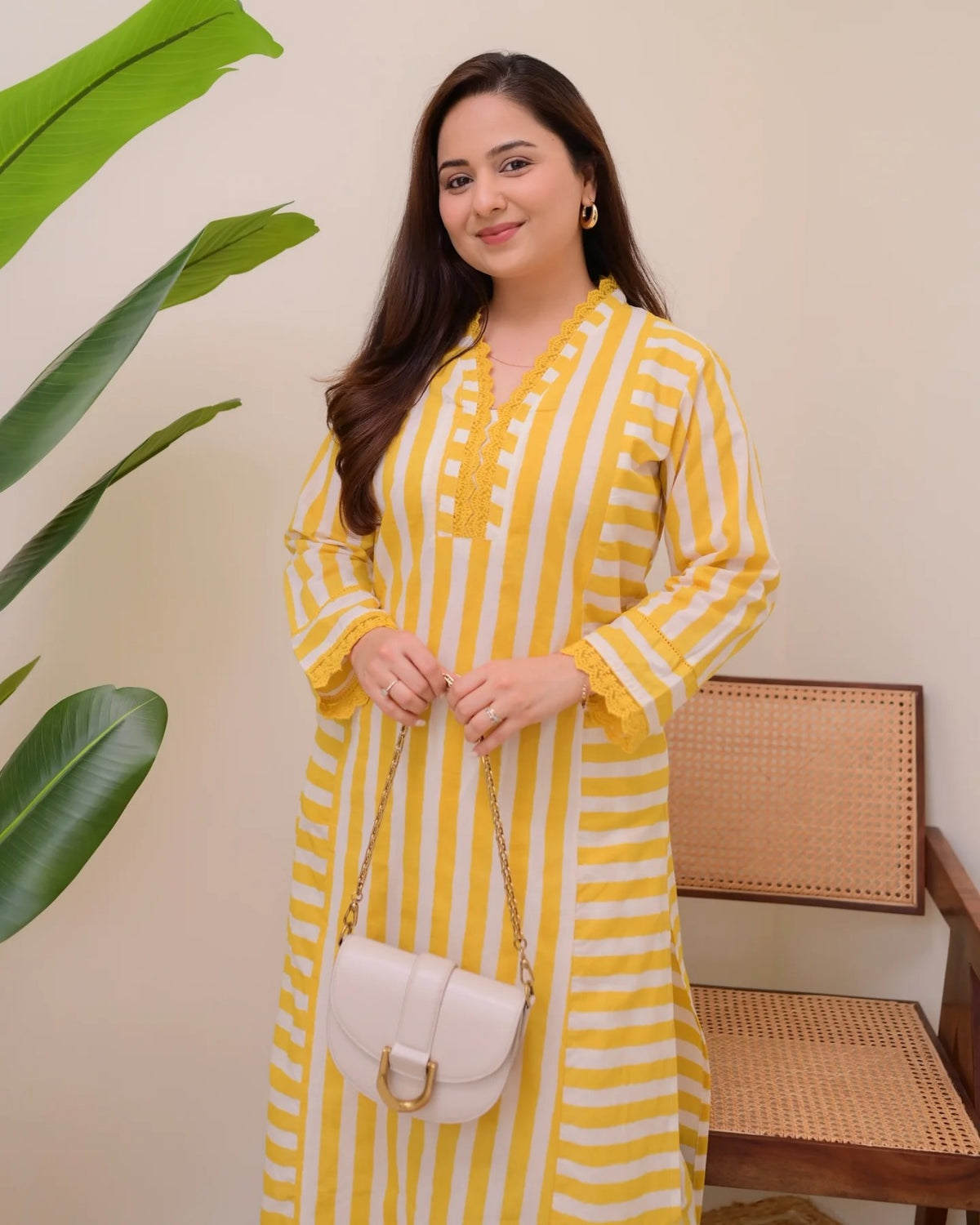 Mustard Yellow Striped Rayon Kurta Palazzo Set Women for Women