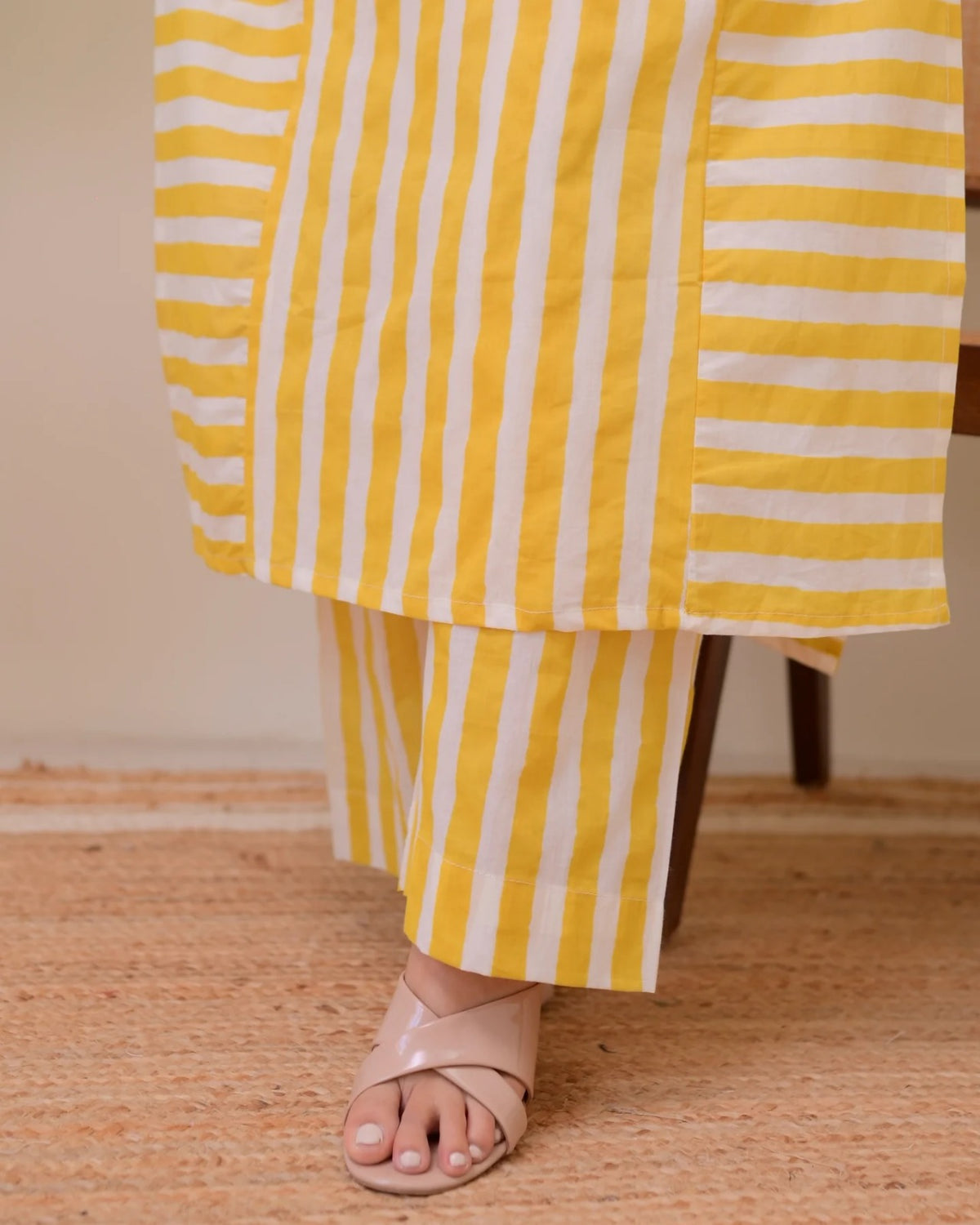 Mustard Yellow Striped Rayon Kurta Palazzo Set Women for Women