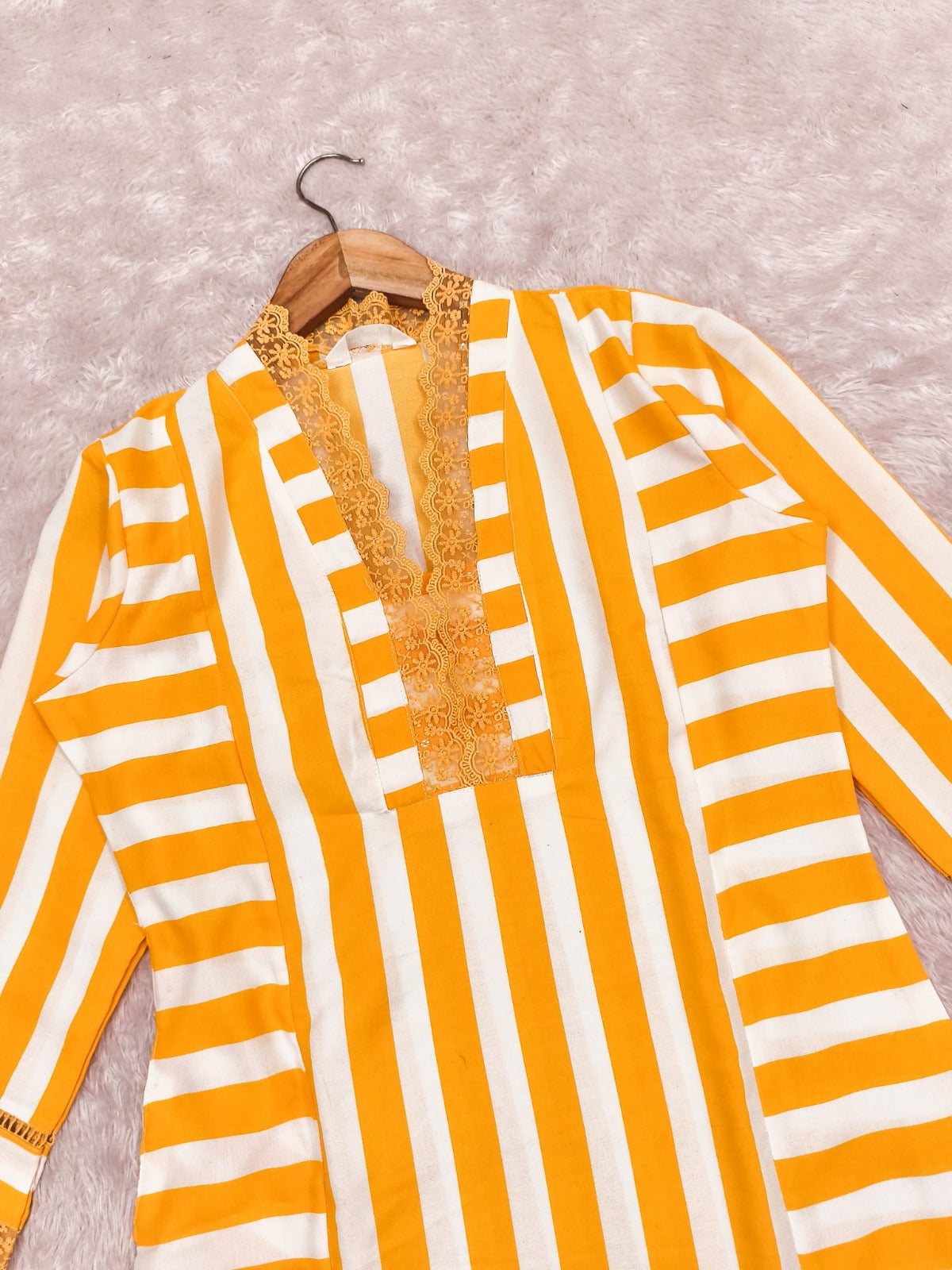 Mustard Yellow Striped Rayon Kurta Palazzo Set Women for Women