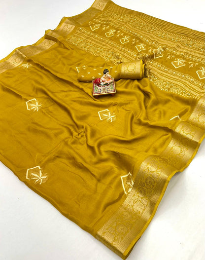 Mustard Zari Border Moss Georgette Saree With Blouse for Women