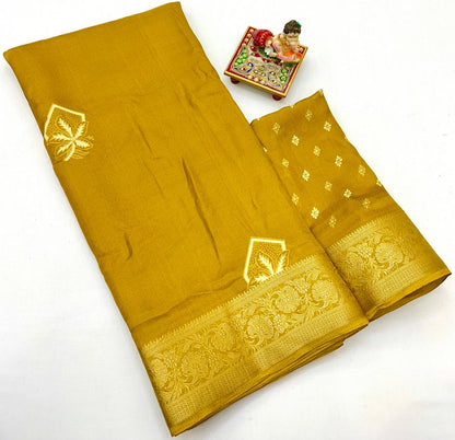 Mustard Zari Border Moss Georgette Saree With Blouse for Women