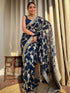 Navy Blue Banarasi Silk Saree With Gold Jacquard Work for Women