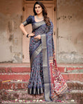 Navy Blue Bandhani Print Tussar Silk Saree with Zari
