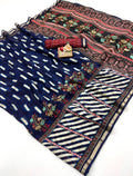 Premium Navy Blue Floral Uppada Silk Party Wear Saree