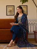 Navy Blue Threadwork  Readymade Salwar Suit