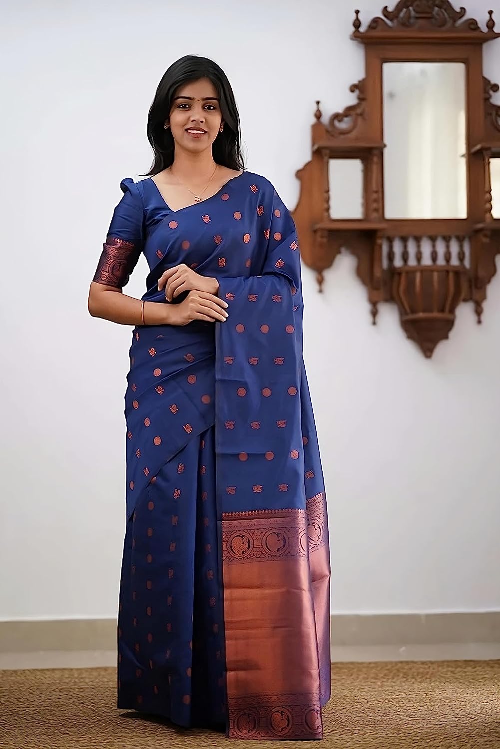 Navy Blue Zari Woven Banarasi Silk Saree for Women