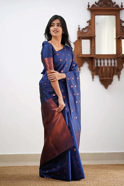 Navy Blue Zari Woven Banarasi Silk Saree for Women