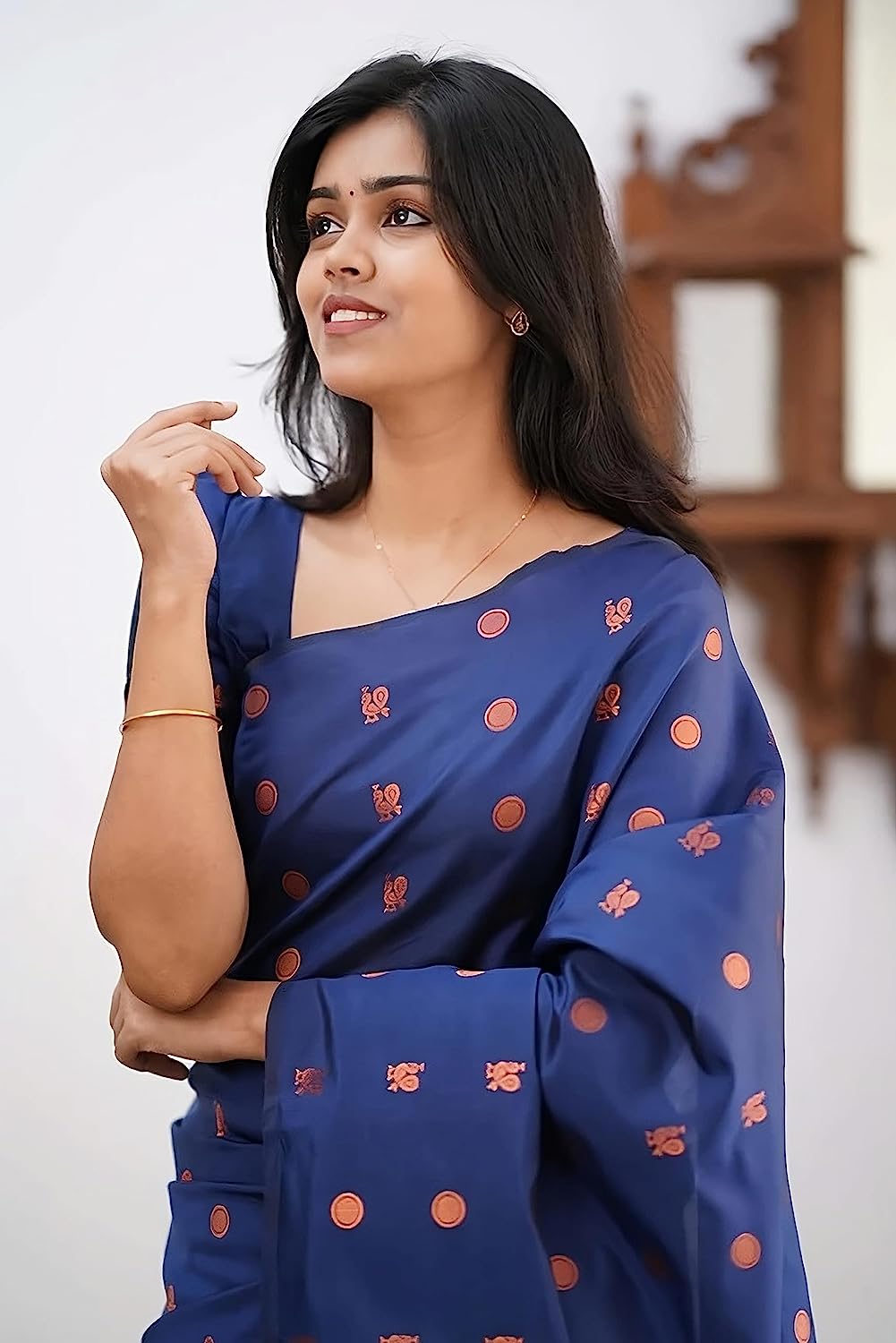 Navy Blue Zari Woven Banarasi Silk Saree for Women