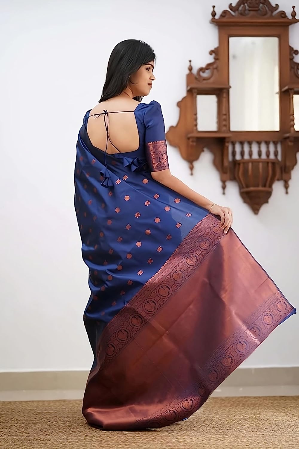 Navy Blue Zari Woven Banarasi Silk Saree for Women