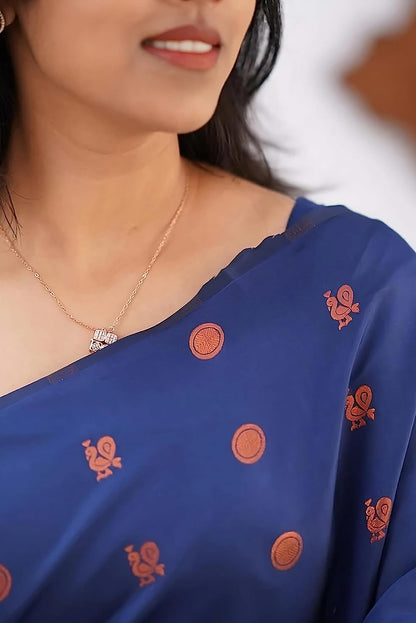 Navy Blue Zari Woven Banarasi Silk Saree for Women