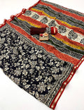 Navy Floral Digital Print Viscose Uppada Silk Saree