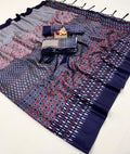 Navy Pashmina Printed Saree With Shawl And Blouse