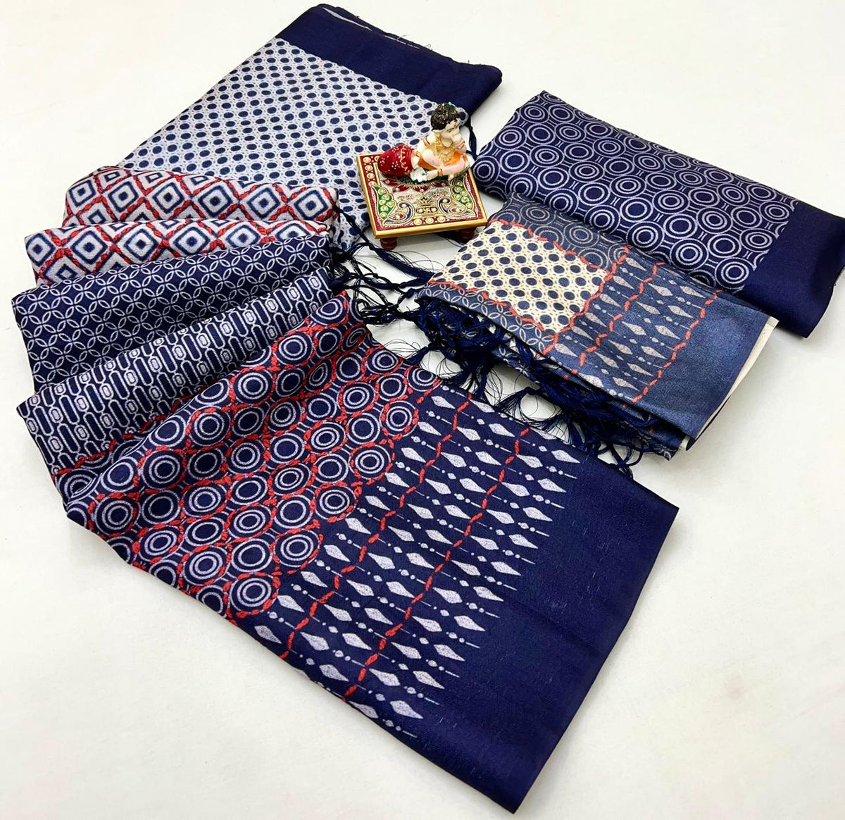 Navy Pashmina Printed Saree With Shawl And Blouse for Women
