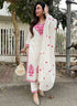 Off White Floral Embroidered Straight Suit Set for Women