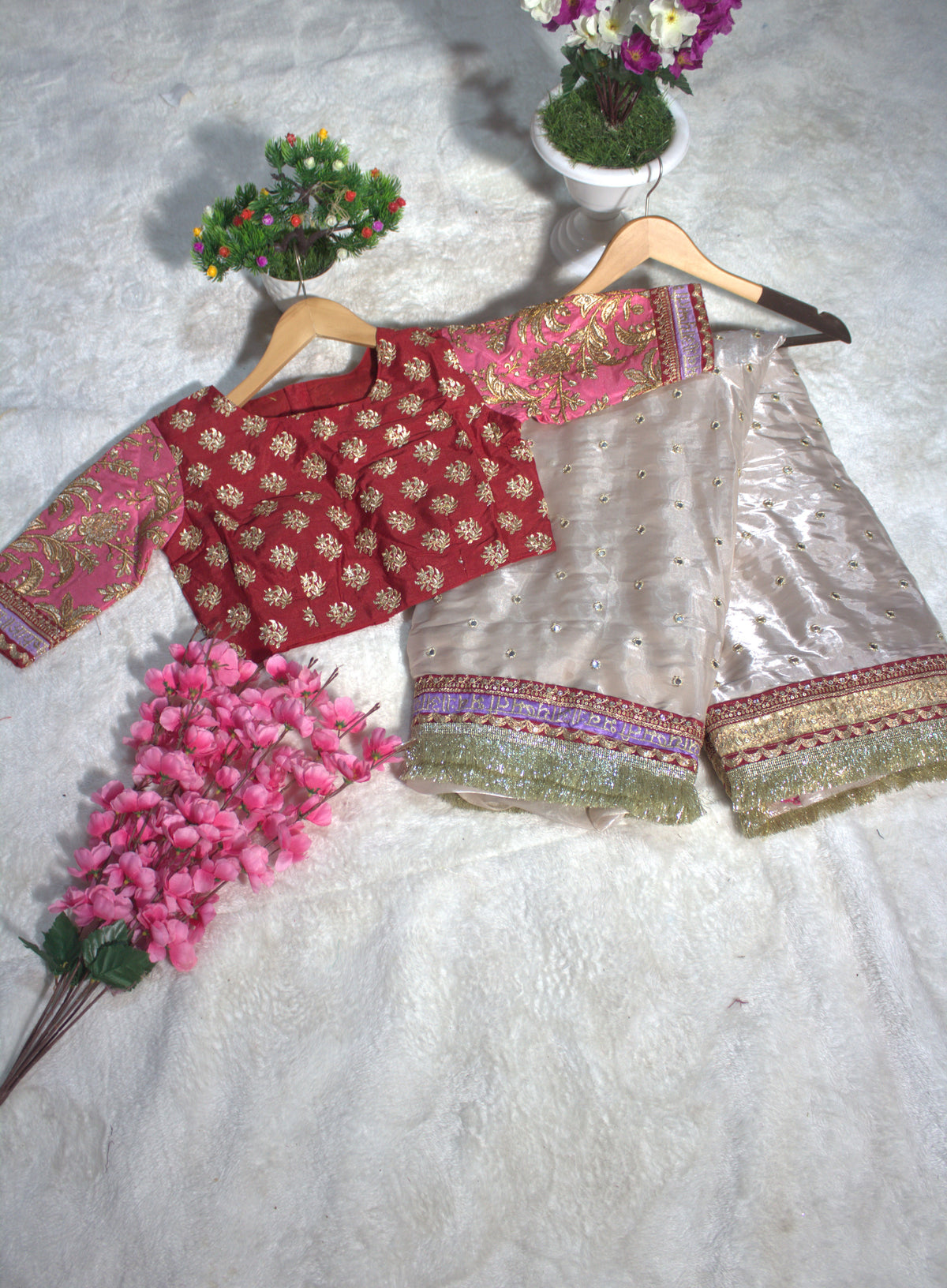 Off White Organza Silk Embroidered Saree with Sequin Butti Work