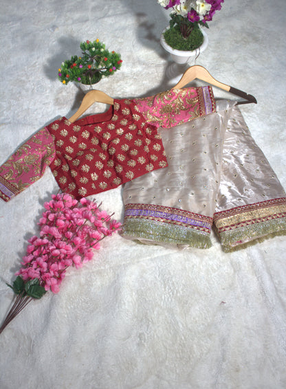 Off White Organza Silk Embroidered Saree with Sequin Butti Work