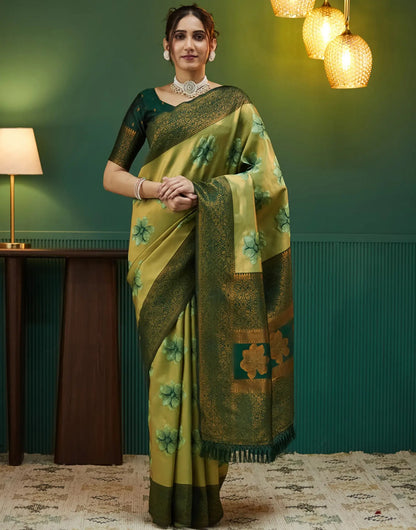 Olive Gold Banarasi Silk Saree with Rich Zari Bloom for Women