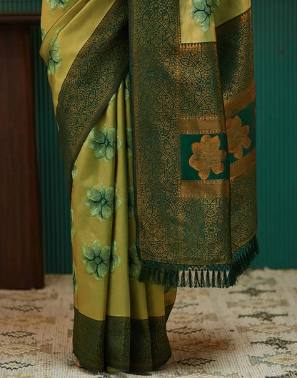 Olive Gold Banarasi Silk Saree with Rich Zari Bloom for Women