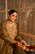 Olive Embroidered Chanderi Kurta Pant Dupatta Set