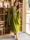 Trendy Olive Green Anarkali Suit Set with Dupatta