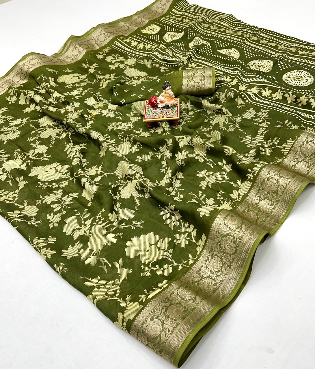 Olive Green Traditional Moss Georgette Saree Online