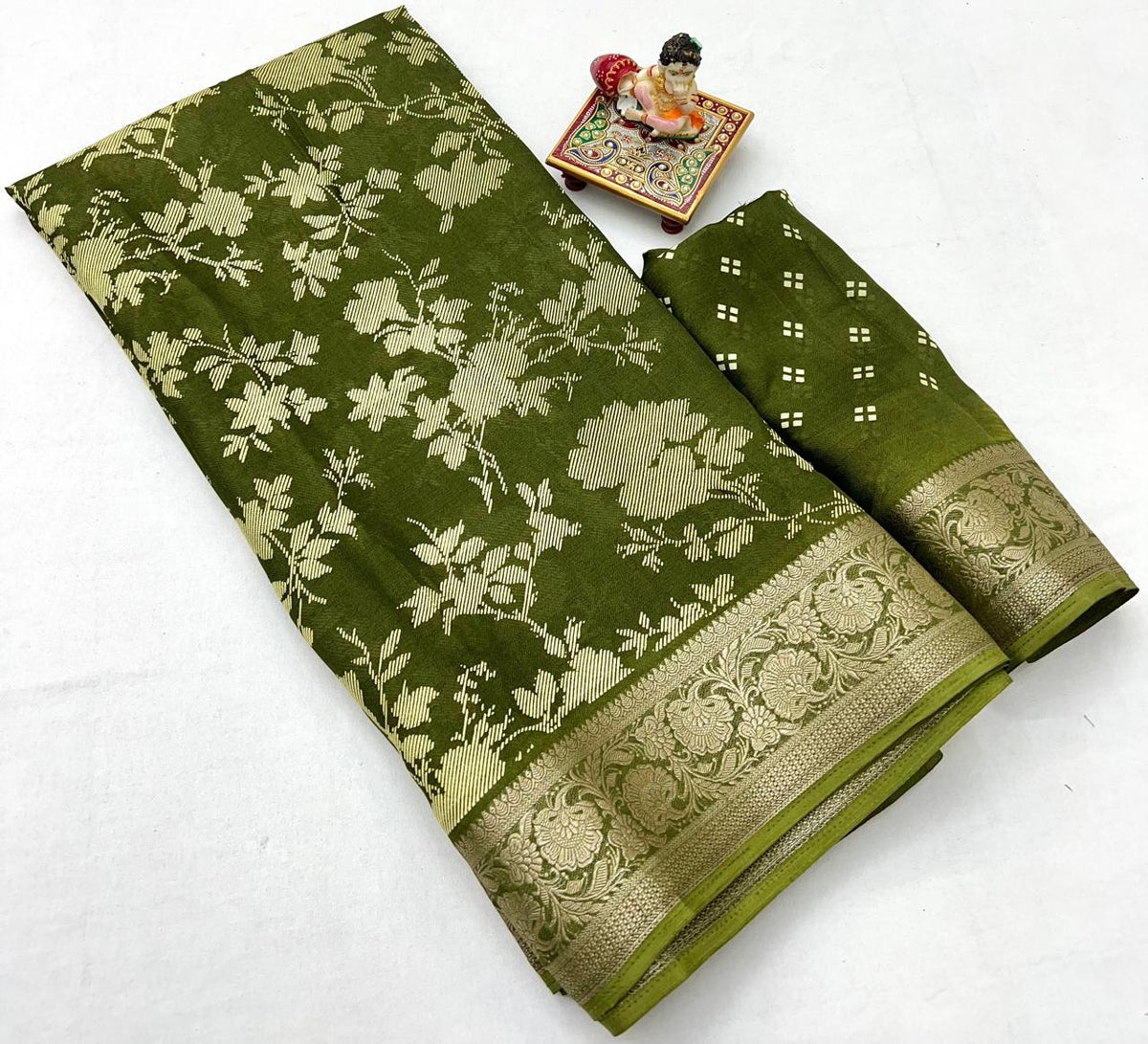 Olive Green Traditional Moss Georgette Saree for Women